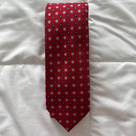 Black Brown 1826 Men's Necktie Red Tie Flowers Polyester/Silk - Picture 2 of 4